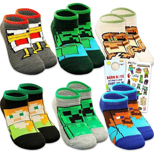Minecraft Boys Socks Set Of 5 | Childrens Back To School Calf Socks With Creeper Diamond Sword And Tnt Print In Black Kids 5 Pack Socks For Gamers Mojang Games Merchandise Gift - View #8