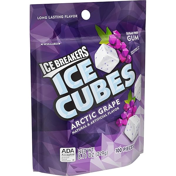 ICE BREAKERS ICE CUBES ARCTIC GRAPE SUGAR FREE CHEWING GUM POUCH, 8.11 OZ (100 PIECES)