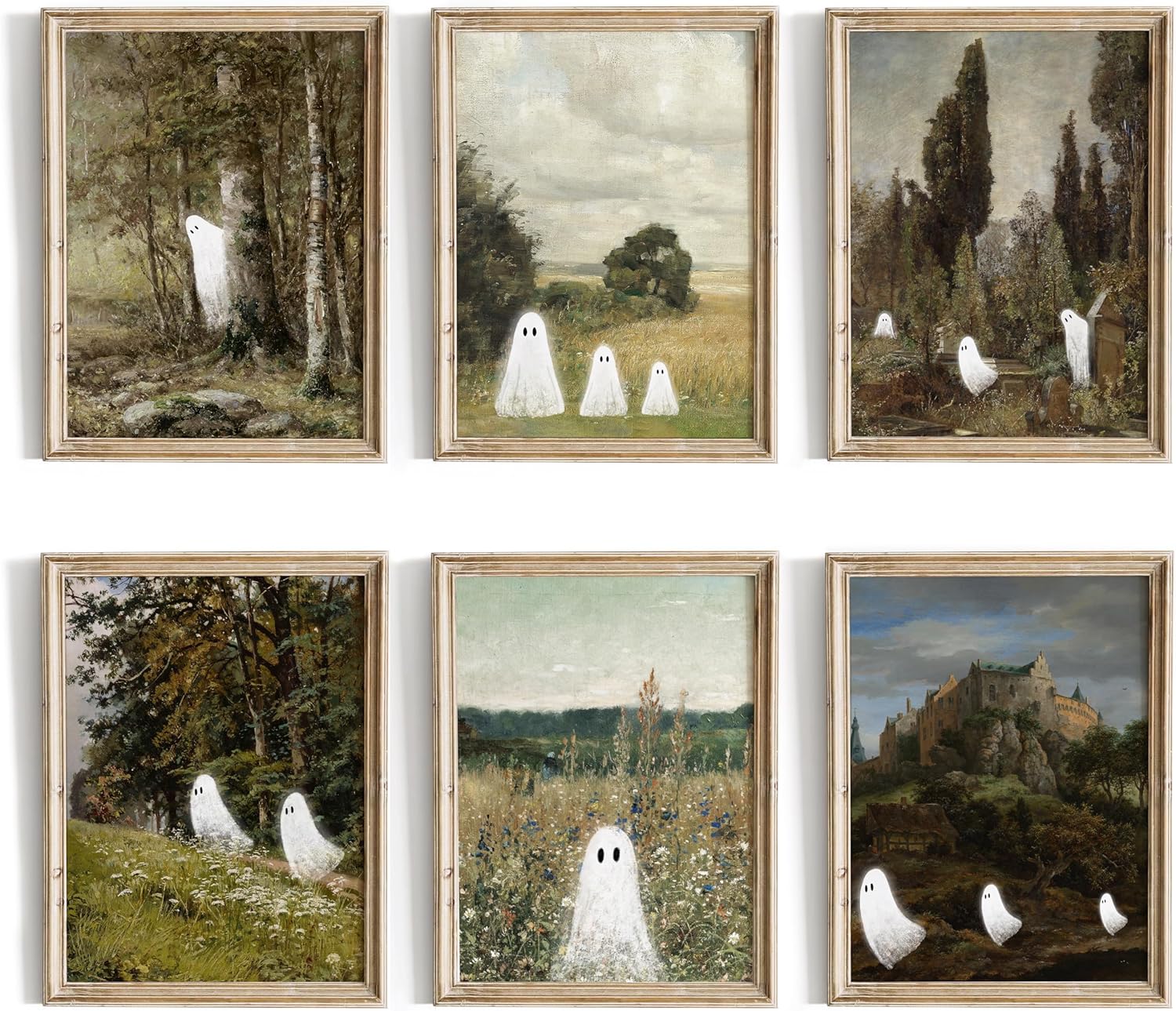 Wall Décor - Waschbar Ghost Decor - Halloween Wall Art Prints, Vintage Halloween Posters Decor, Cute Ghost Decor, Aesthetic Halloween Pictures Wall Decor for Bedroom, (UNFRAMED)