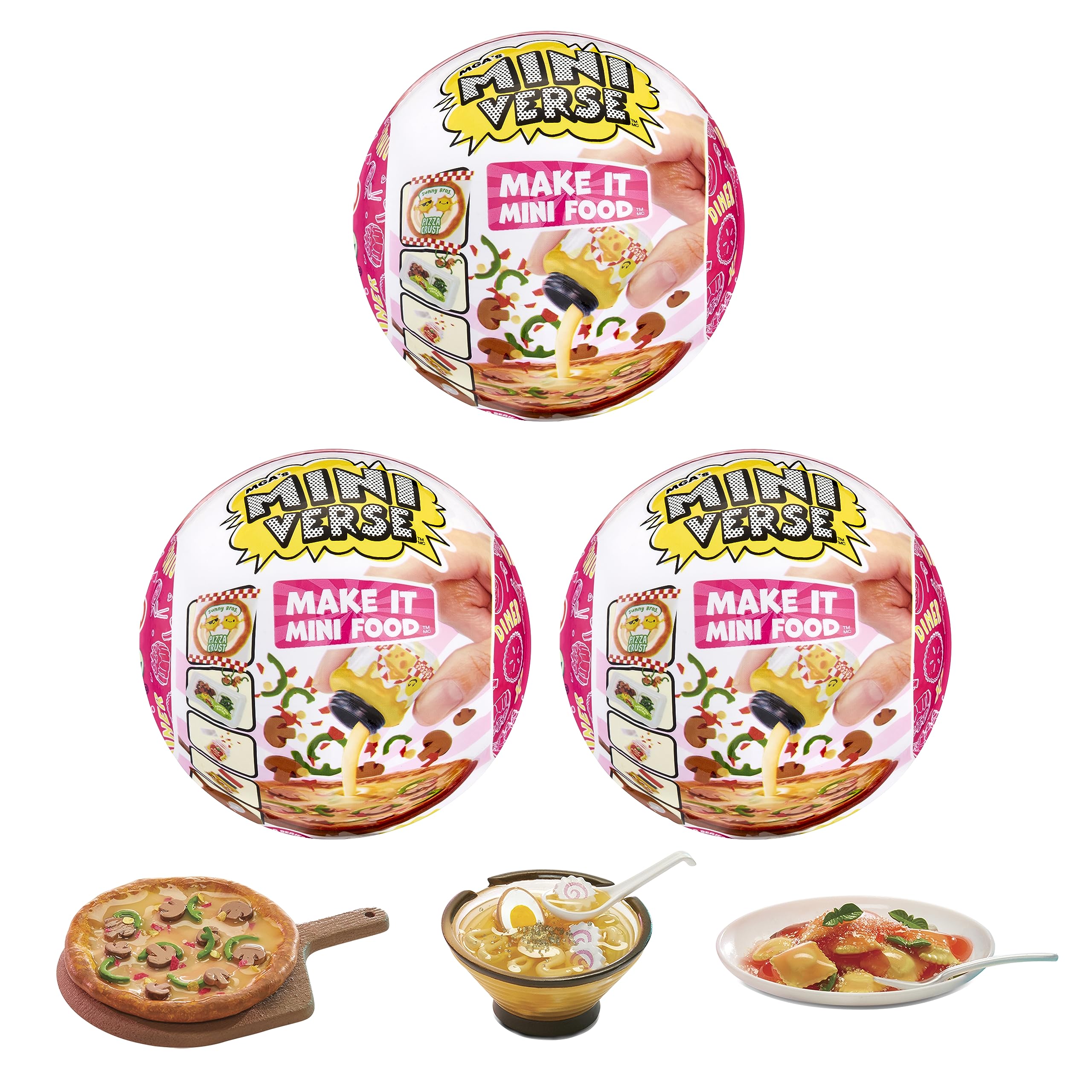 MGA's Miniverse Make It Mini Food Series 2 Dinner Pack Bundle (3 Pack) Mini Collectibles, Blind Packaging, DIY, Resin Play, Replica Food, NOT EDIBLE, Collectors, 8+