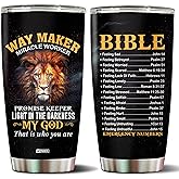 WONWIX Christian Tumbler Gifts for Christians on Christmas Birthday Valentines 20 Oz Stainless Steel Lion Religious Coffee Mug Travel Cup Gift For Men Women Bible Emergency Numbers Mugs