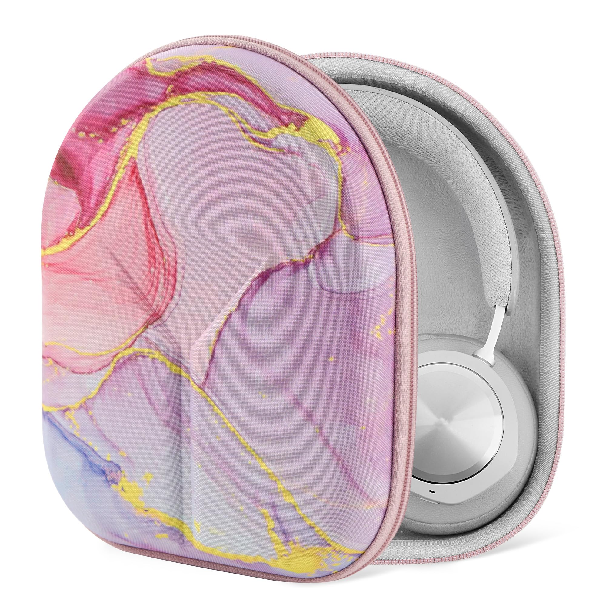 Geekria NOVA Headphones Case for Over-Ear Headphones, Replacement Hard Shell Travel Carrying Bag with Cable Storage Compatible with B&O Beoplay HX, Bose QC Ultra II and More (Pink Marble)