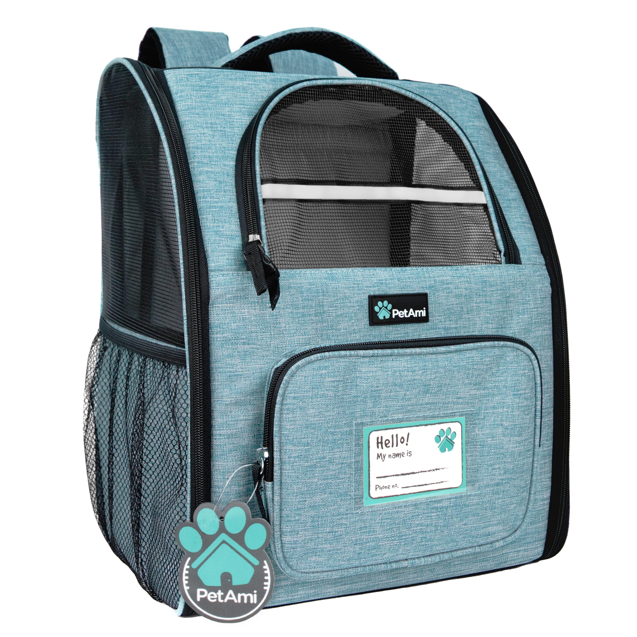 Photo 1 of **FRONT ZIPPER NEEDS REPLACING** PetAmi Dog Backpack Carrier for Small Large Cat, Pet, Puppy, Ventilated Pet Hiking Backpack Travel Bag, Airline Approved Cat Backpack Carrier, Camping Biking Dog Bag Up to 18lbs Pet, Teal Turquoise