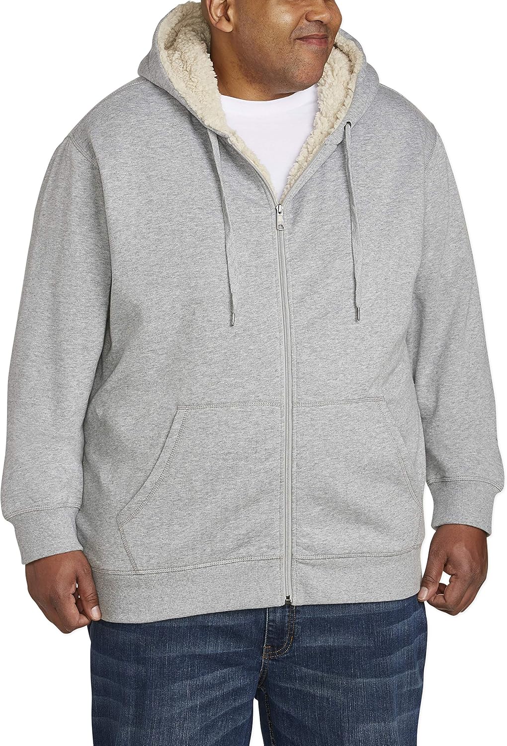  Essentials Men's Big & Tall Sherpa Lined Full-Zip Hooded Fleece Sweatshirt fit by DXL: Clothing