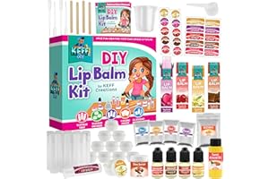 KEFF 51Pcs Lip Balm Making Kit - Make Your Own Lip Gloss Kit for Kids & Girls - Natural DIY Lip Gloss Making Kit Stuff for Teen Girls with Beeswax, Shea Butter, Flavor Oils, Mica Color Powders & More