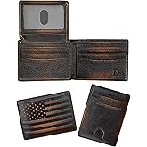 DK86 Wallet for Men Slim Rfid Bifold Genuine Leather 2 ID Window With Gift Box (black brown with US flag)