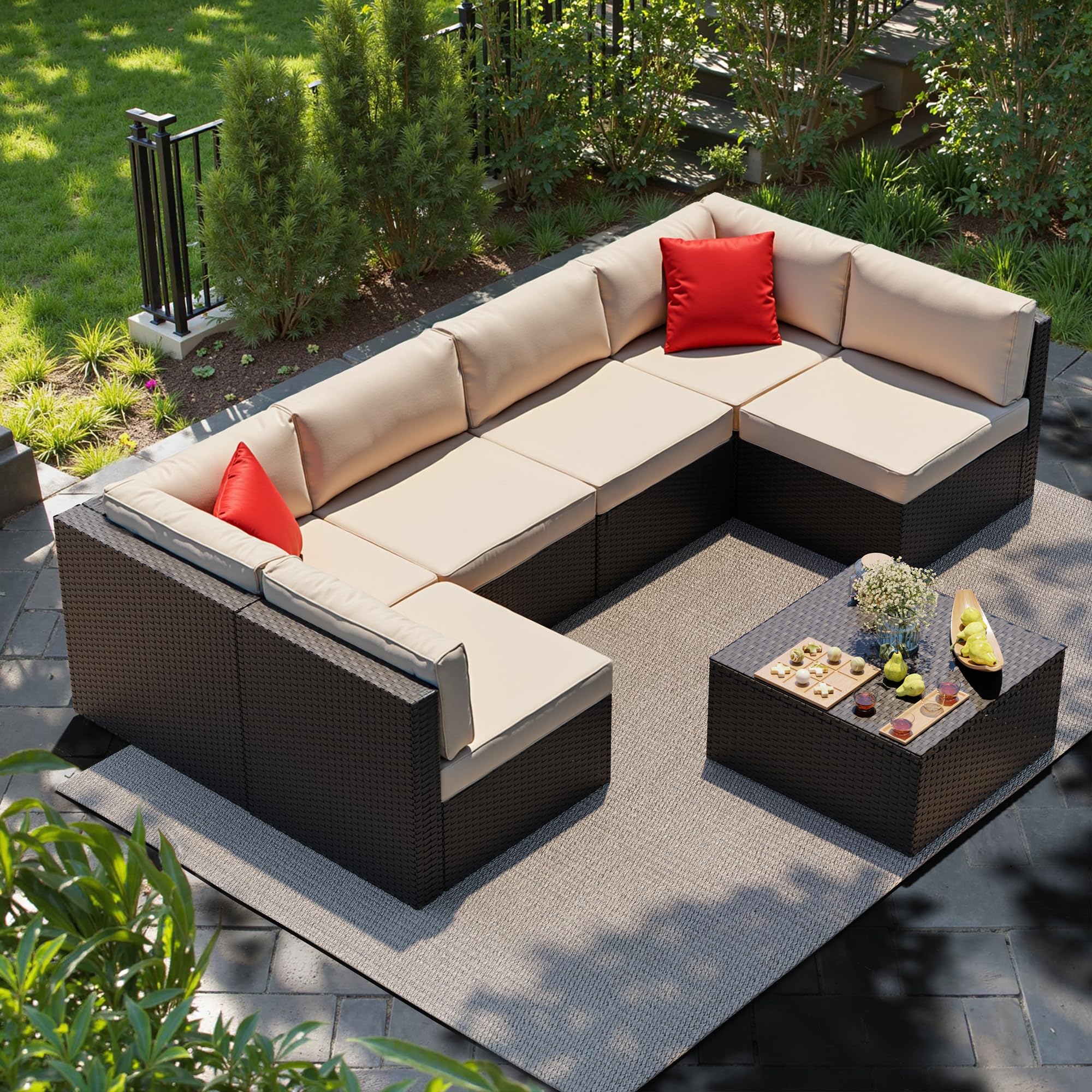 Photo 1 of missing parts ----------------selling for [parts only -------------------------------Shintenchi 7 Pieces Patio Furniture Sets Outdoor All-Weather Sectional Patio Sofa Set PE Rattan Manual Weaving Wicker Patio Conversation Set with Glass Table&Ottoman Cush