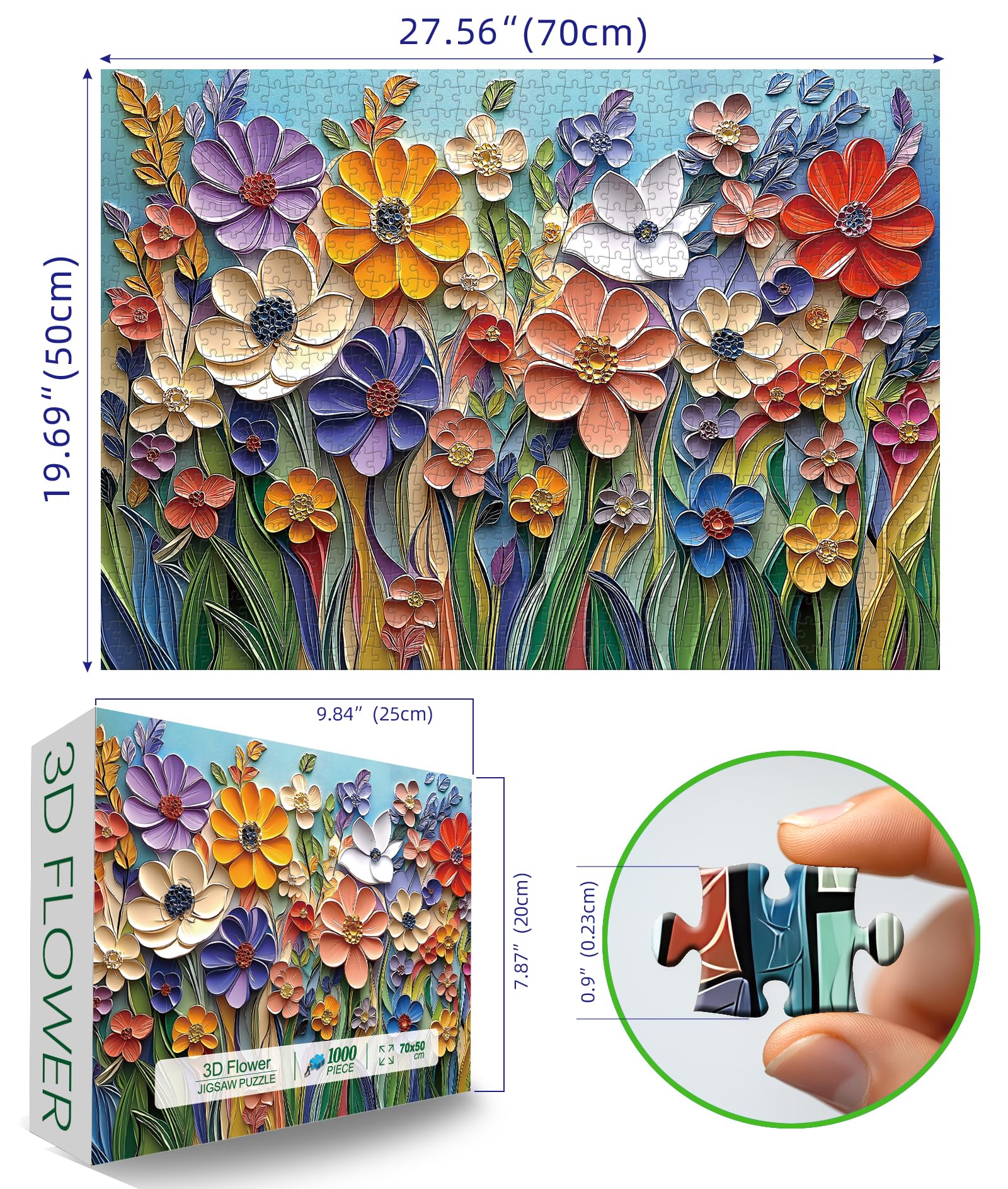 MINIWAN Colorful Embossed Flowers Puzzles for Adults, Plant Floral Puzzle Art, Impossible Hard Difficult Challenging Jigsaw Puzzles 1000 Pieces Painting