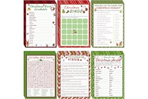 GEOSAR 150 Sheets Christmas Bingo Game Xmas Holiday Winter Party Supplies Favors Word Scramble Games Word Search Game Funny Christmas Party Game Set for Classroom Prizes, 6 Styles
