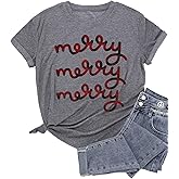 MAIHUN Christmas Shirts Womens Merry and Bright Shirt Xmas Holiday Tshirt Christmas Lights Tee Tops