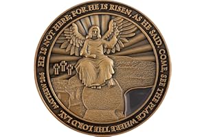 LOGOS COINS Resurrection Coin, He is Risen, Jesus Son of God Easter Challenge Coin, Christ is Alive and Empty Tomb, Religious Antique Gold-Color Plated Prayer Token Gift