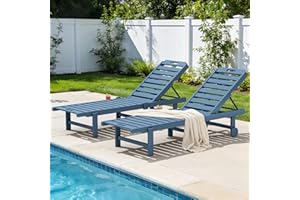 SERWALL Patio Chaise Lounge Set of 2, 78" Long Outdoor Lounger with Cup Holder and Rolling Wheels, HDPE Pool Chaise for Poolside, Deck, Sunbathing, Blue