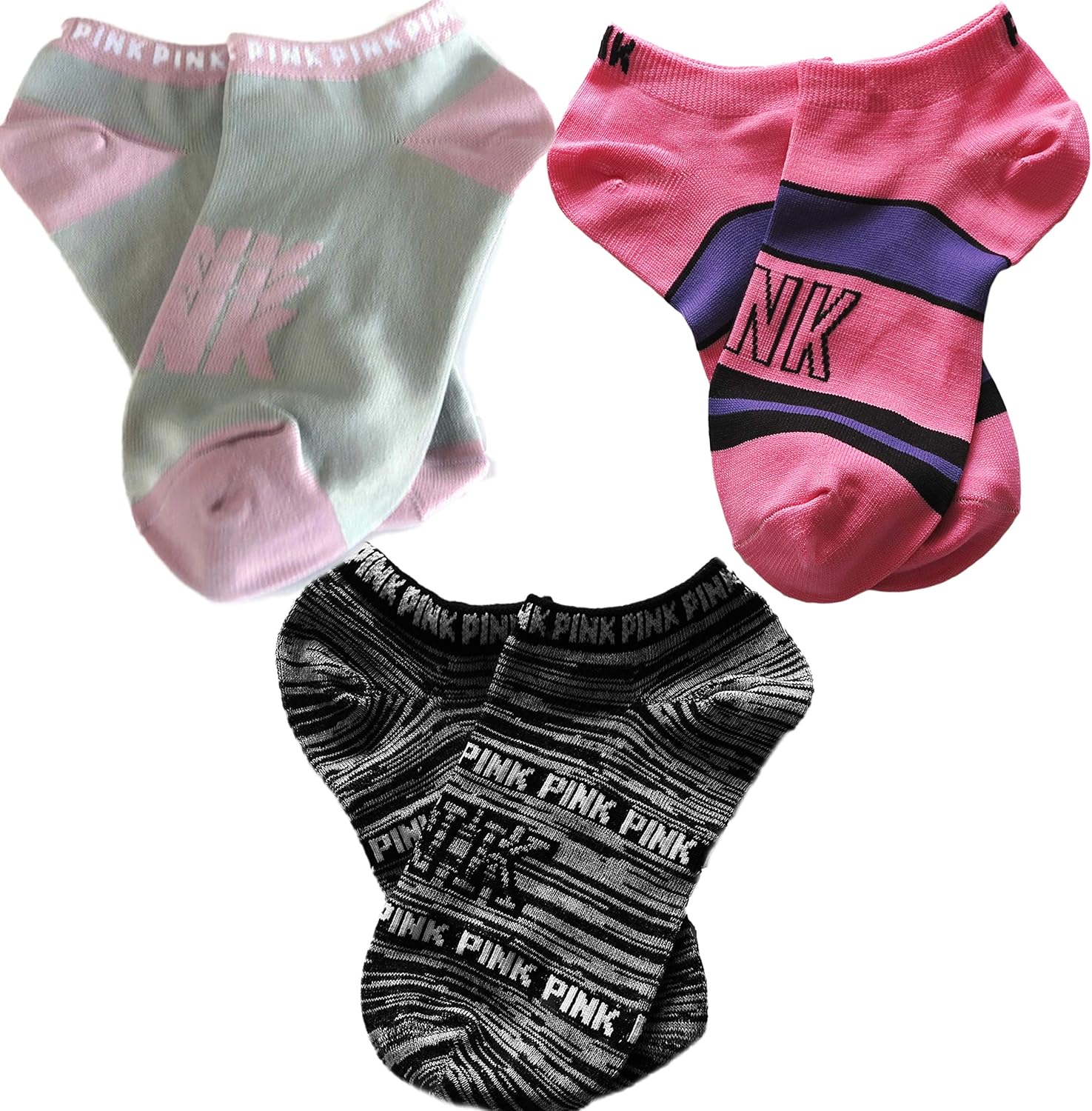 Victoria Secret Pink No Show Socks Set Of 3 Fits Size 5.59 at Amazon Women’s Clothing store