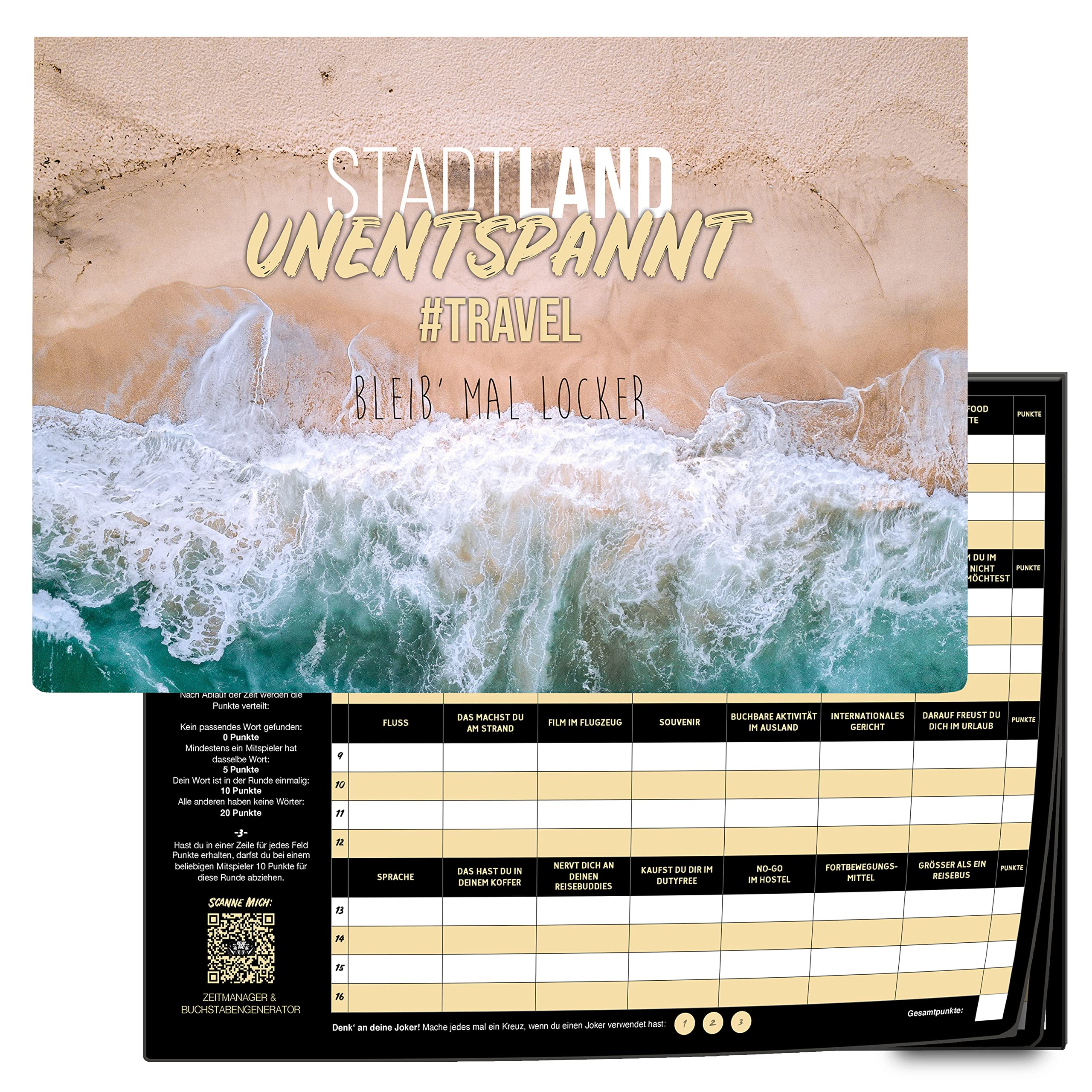 RelaxBro - Stadt Land Unrelaxed - Travel | City Country River | 50 Sheets | DIN A4 | 28 Categories | Game Pad | Gift Idea | Travel | Party Game