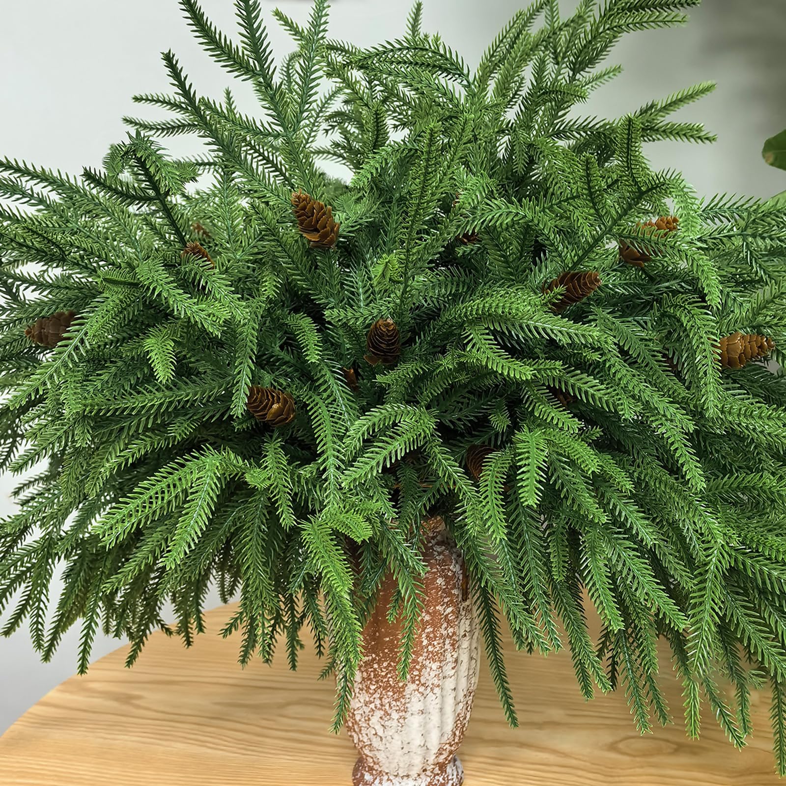 Photo 1 of 18IN Real Touch Norfolk Pine Branch 8PCS Artificial Christmas Green Plants Branches Faux Greenery Stem Fake Pine Picks for Vase DIY Crafts Arrangement Garland Wreath Xmas Indoor Outdoor Home Decor
