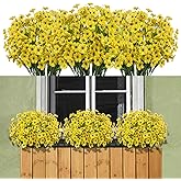 maoodoo 15 Bundles Artificial Flowers Outdoor UV Resistant Fake Silk Plants Plastic Faux Shrubs Outside Front Porch Window Box Garden Home Hanging Planter Decoration (Yellow)