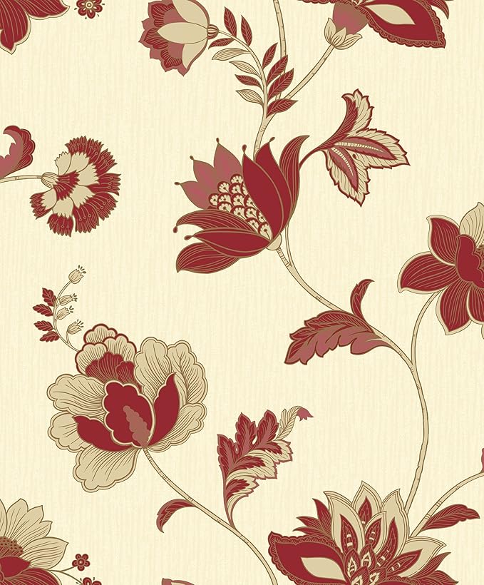 IDECO JACOBEAN RICH FLORAL LEAF BLOWN VINYL WALLPAPER ROLL