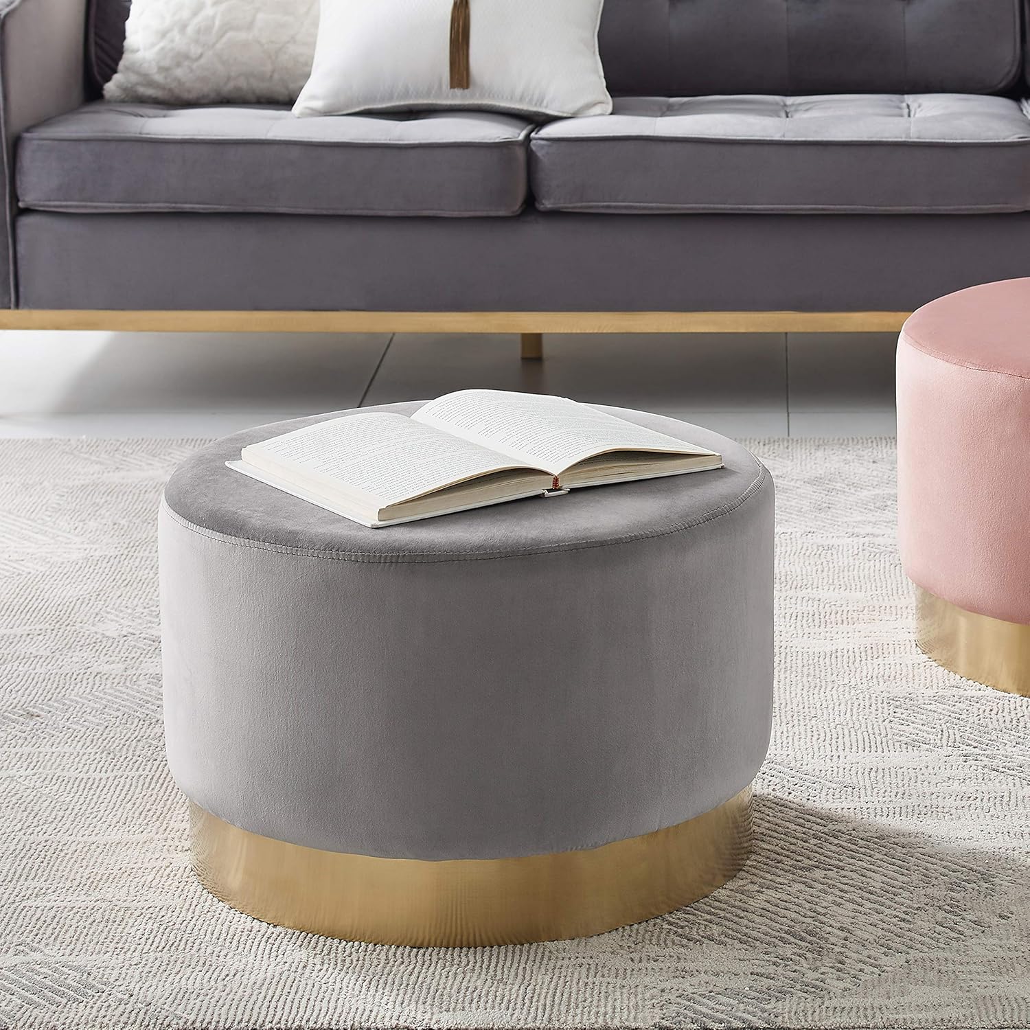 Best tufted round ottoman grey