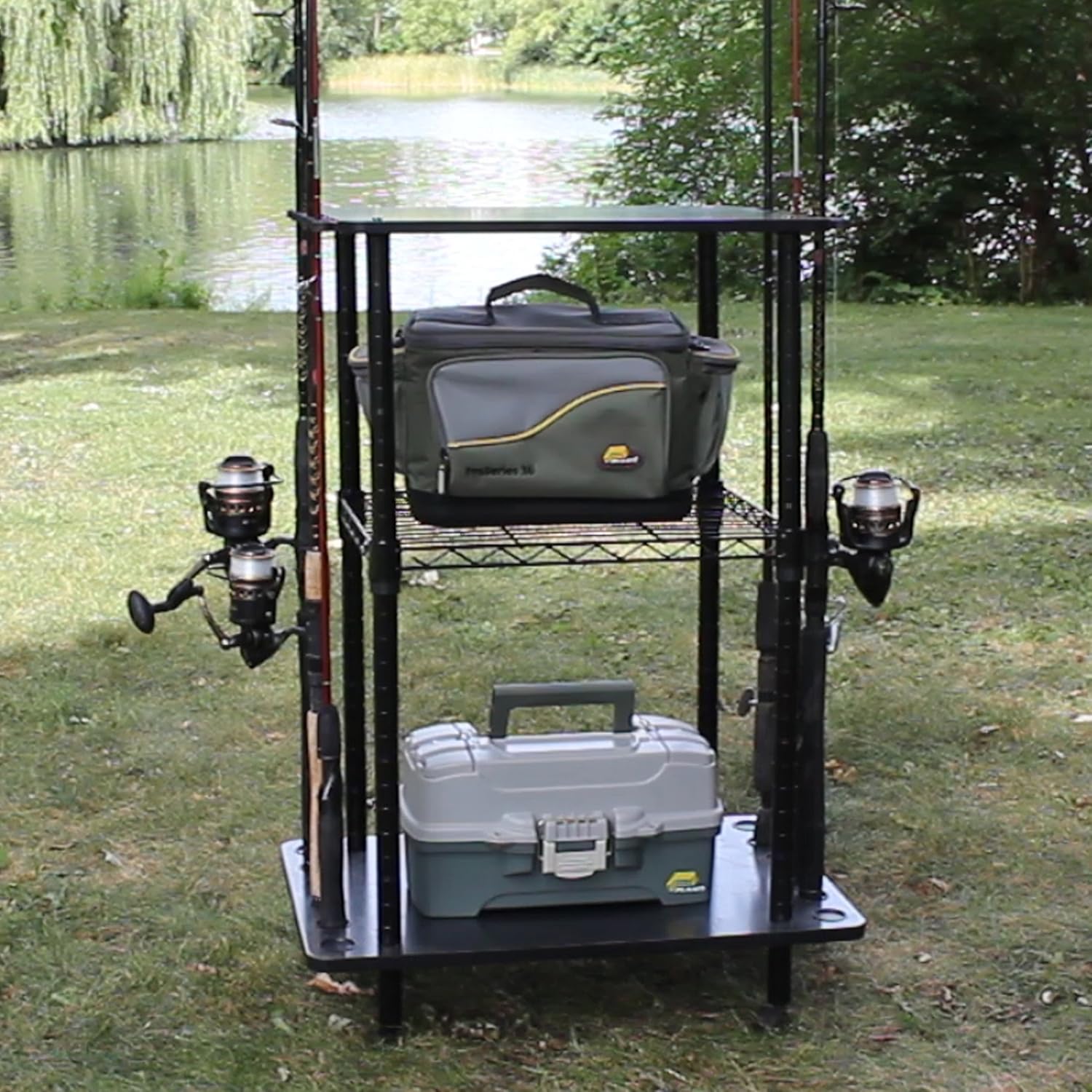 Rush Creek Creations 12 Fishing Rod Storage Tackle Cart - Durable Finish - 5 Minute Assembly : Sports & Outdoors