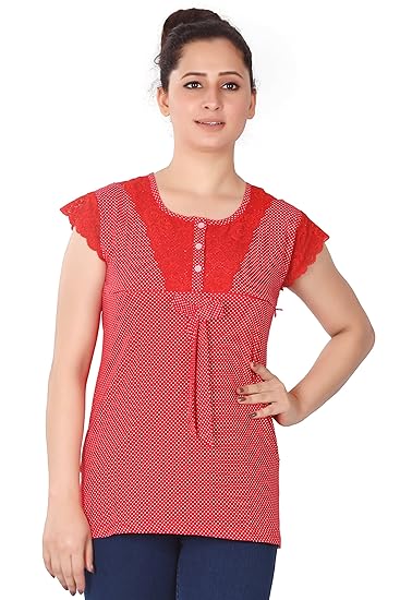 Women's Dotted Print Nursing Top with Front Zip