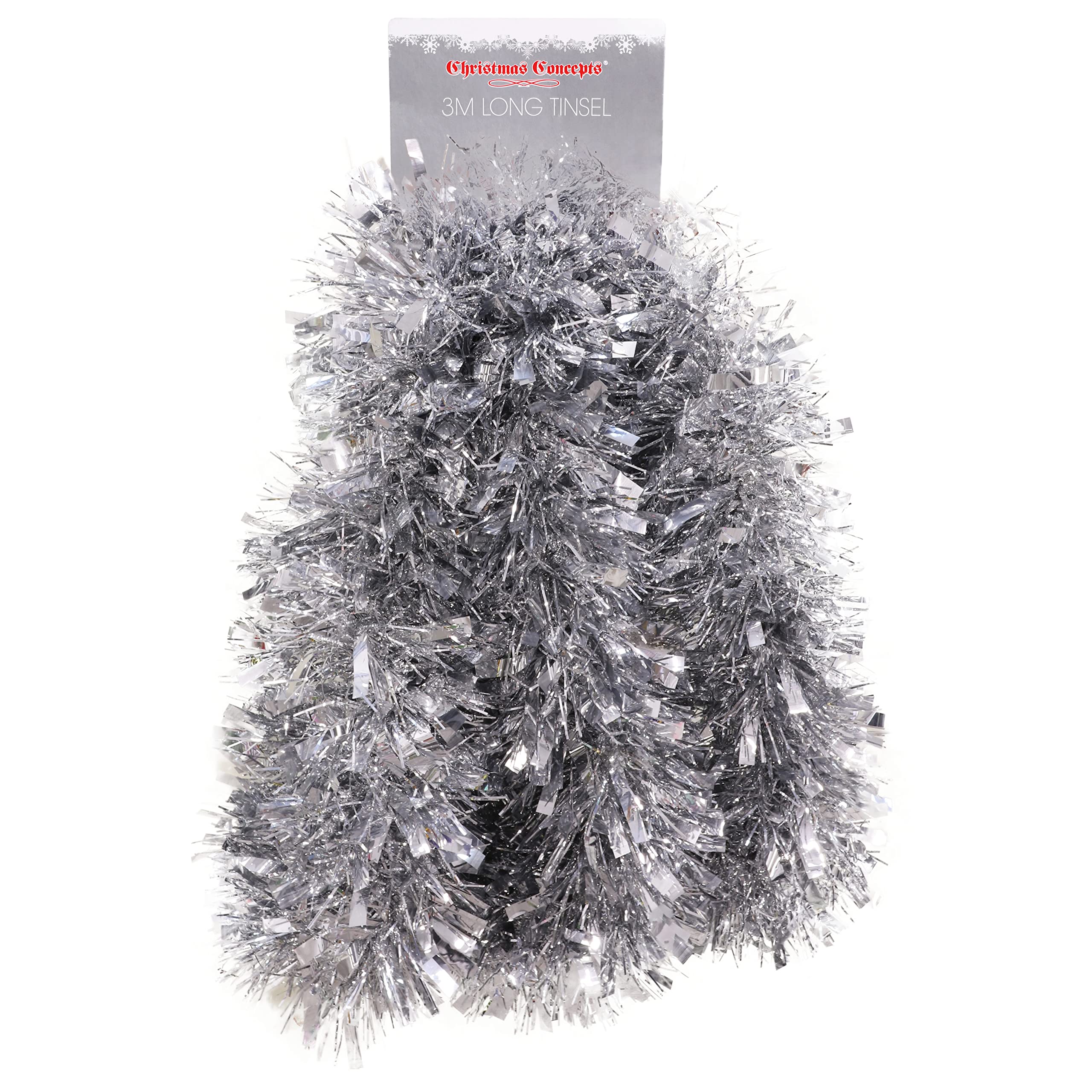 Christmas Concepts® 3m (9.8ft) Chunky/Fine Christmas Tinsel - Christmas Decoration Tinsel (Silver)