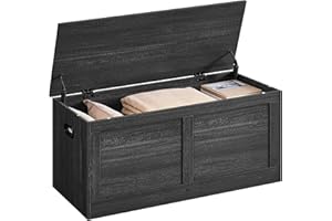 VASAGLE Storage Chest, Storage Trunk with 2 Safety Hinges, Storage Bench, Shoe Bench, Farmhouse Style, 15.7 x 39.4 x 18.3 Inches, for Entryway, Bedroom, Living Room, Charcoal Gray ULSB164B01
