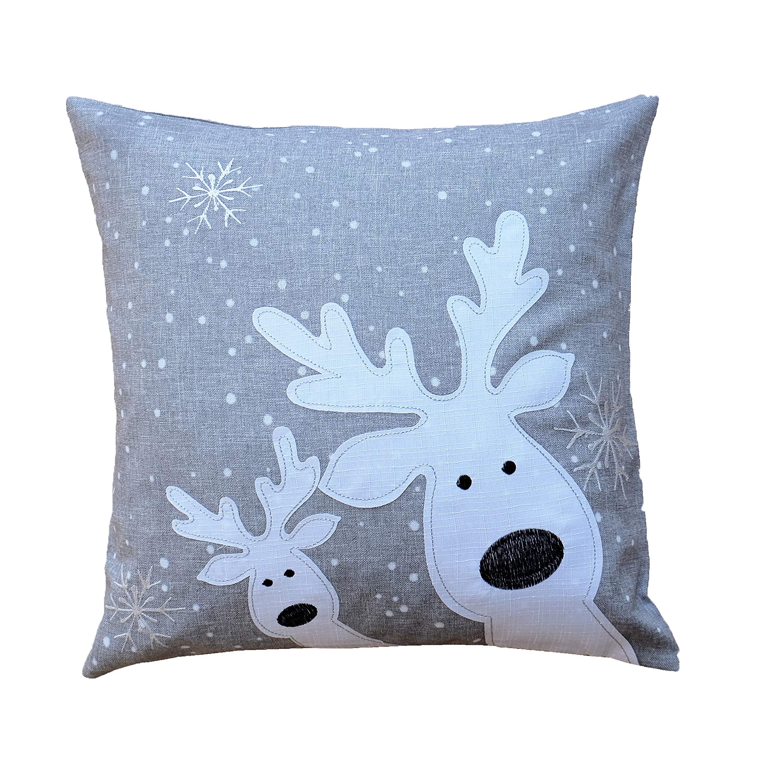 Cushion Cover 40 x 40 cm with Embroidery Funny Elk Light Grey White Christmas Winter Advent Cushion Cover