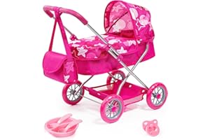 Bayer - Dolls Pram Smarty Pink Stars - Baby Stroller for Dolls with Bag, Plastic Accessories - Dolls Up to 18” - Age 3+ - 122