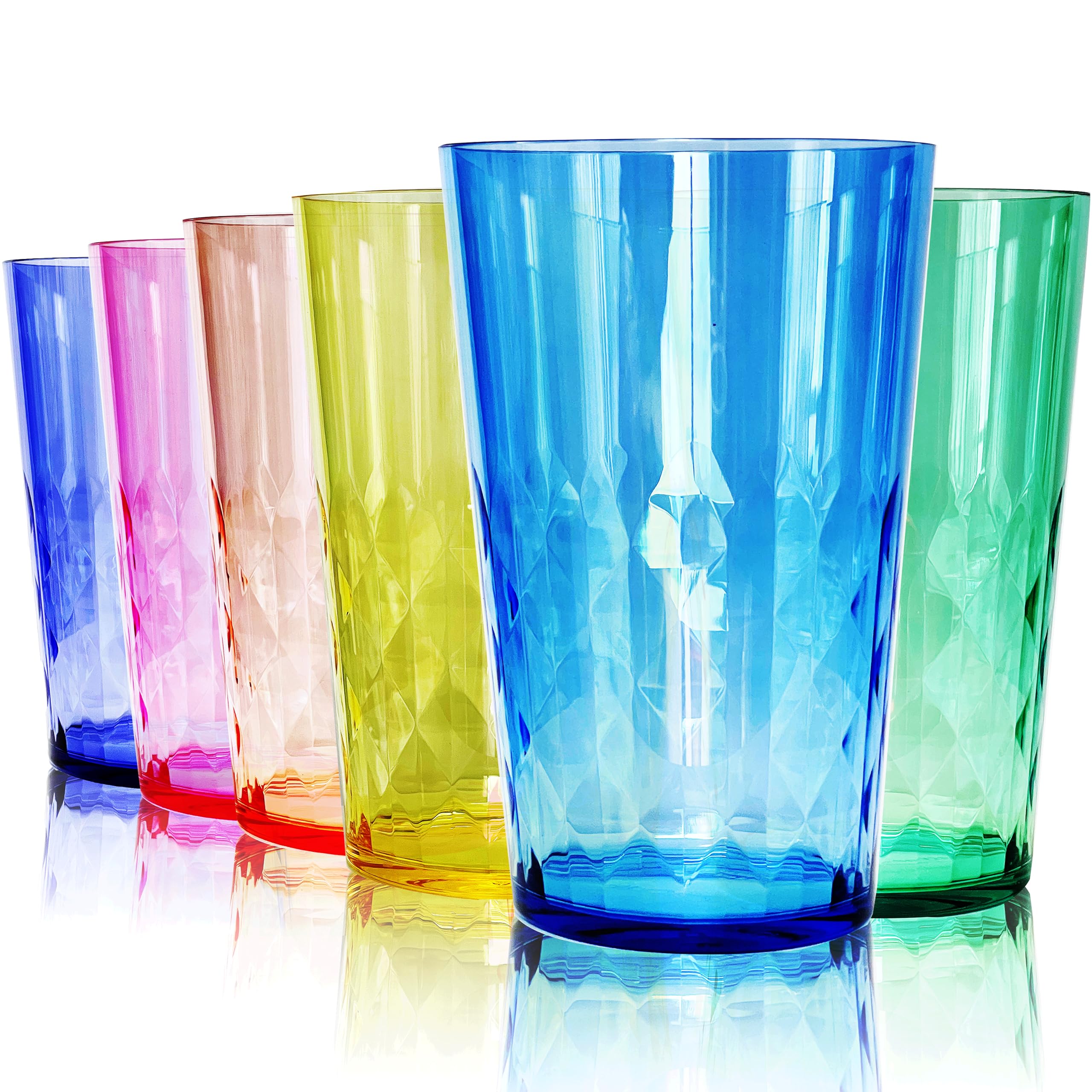 SCANDINOVIA - 1 Pint Unbreakable Premium Drinking Water Glasses Diamond Design - Set of 6 - Super Grade Acrylic Plastic Tumbler Cups - BPA Free - Dishwasher Safe - Stackable