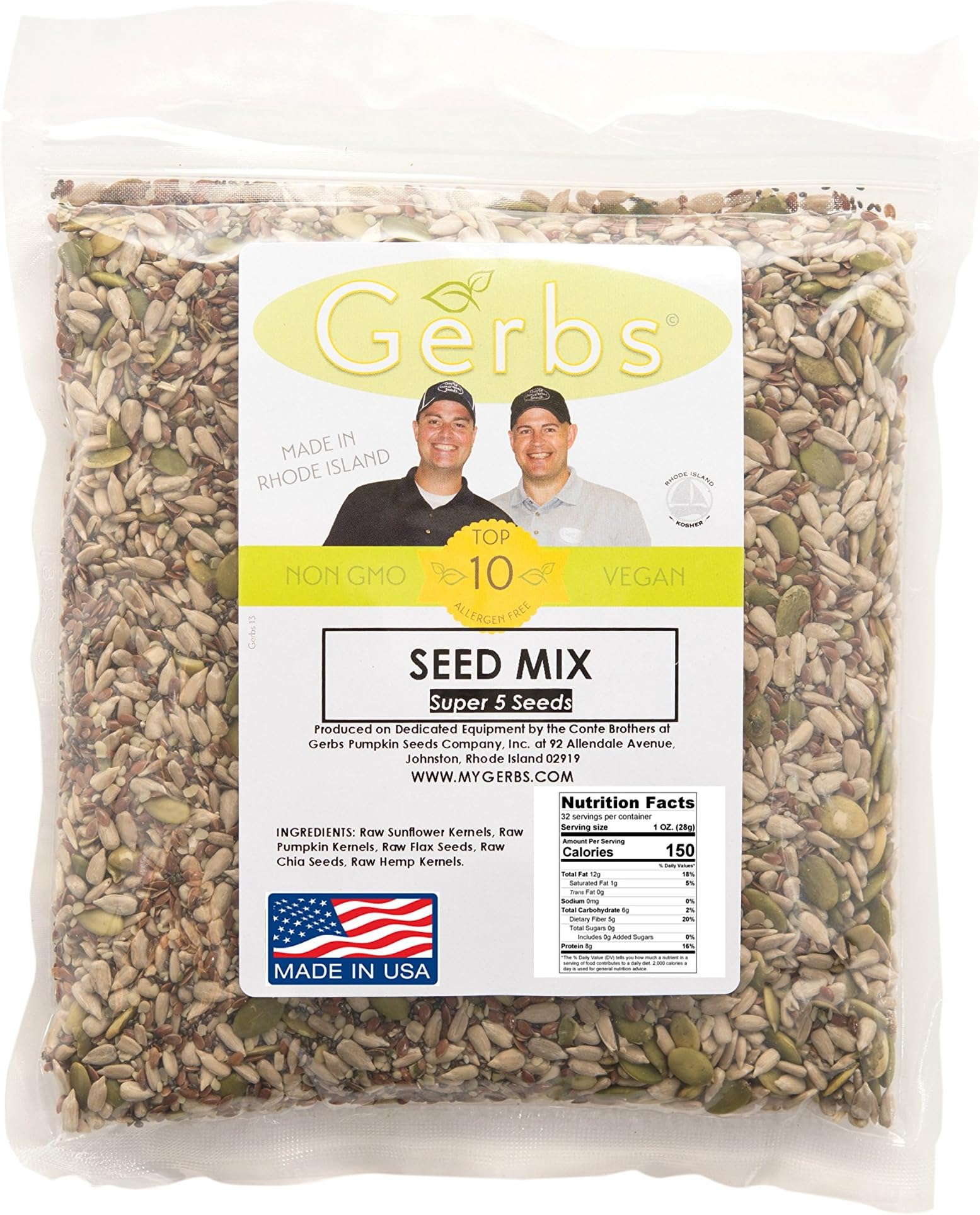 Pumpkin, Sunflower, Chia, Flax, Hemp Seed Raw Mix by Gerbs 2LBS Top