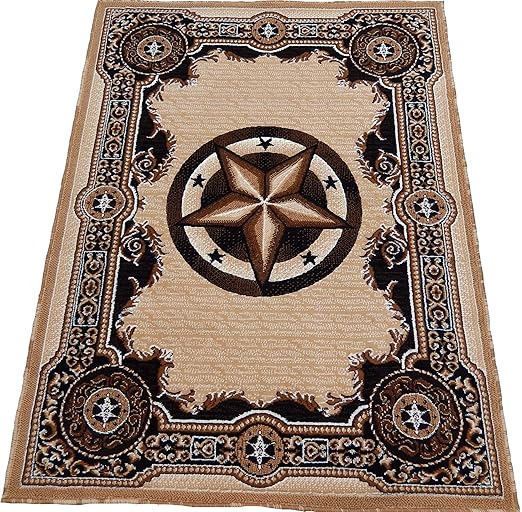 Texas Stars Cowboy Western 5x7 Area Rug Berber/Tan Carpet