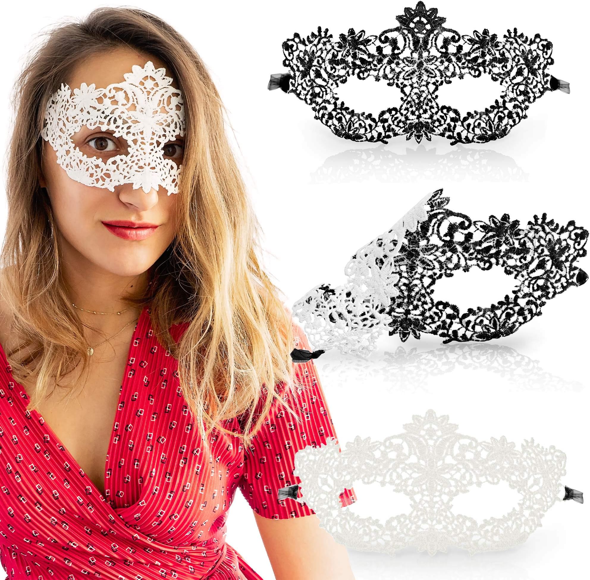 Masquerade Mask for Women 2 Sides - Unique Luxury Design One Side White and One Black Girl Lace Venetian Eye Mask - Party Supplies Accessories Carnival Mardi Gras Anniversary Fancy Ball Prom Halloween