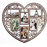 JOICE GIFT Gold Wall Large Hanging Heart Shape Collage Picture Frame 6 Opening 4" x 6"
