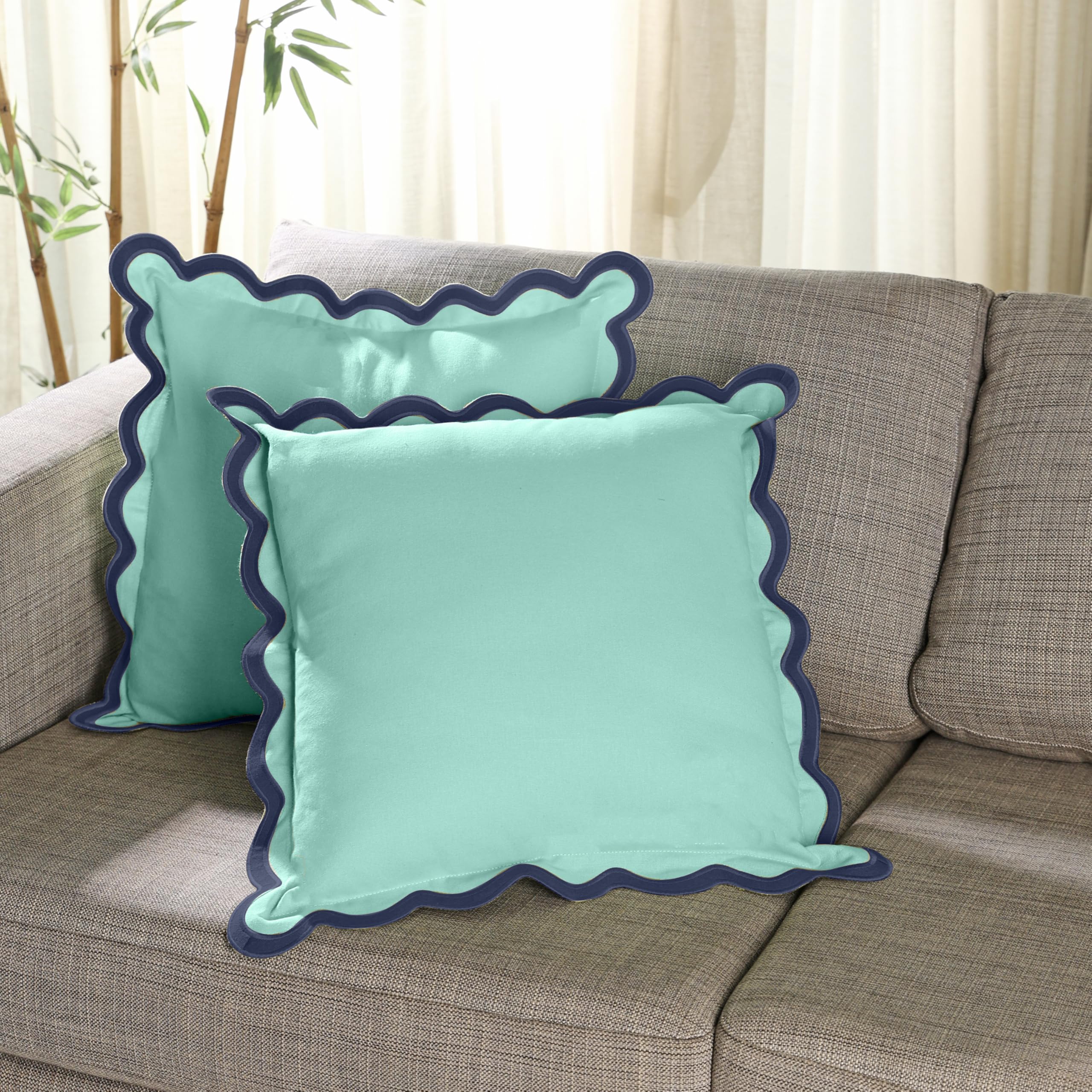 Folkulture Throw Pillow Covers 20x20, Set of 2 Cotton Scalloped Pillow Cover, Decorative Pillows, Cute Outdoor Pillows, Boho Throw Pillows for Couch, Gray Pillow Covers, Couch Pillows for Living Room