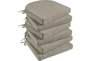 Basic Beyond Chair Cushions for Dining Chairs 6 Pack, Memory Foam Chair Cushion with Ties and Non Slip Backing, 16 x 16 inches Chair Pads for Dining Chairs(Khaki)