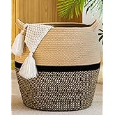 KAKAMAY Woven Baskets for Storage(17"x17"),Large Cotton Rope Woven Baby Laundry Hamper,Collapsible Laundry Basket, Blanket Basket for Organizing Living Room,Nursery,Clothes,Toy chest (Black)
