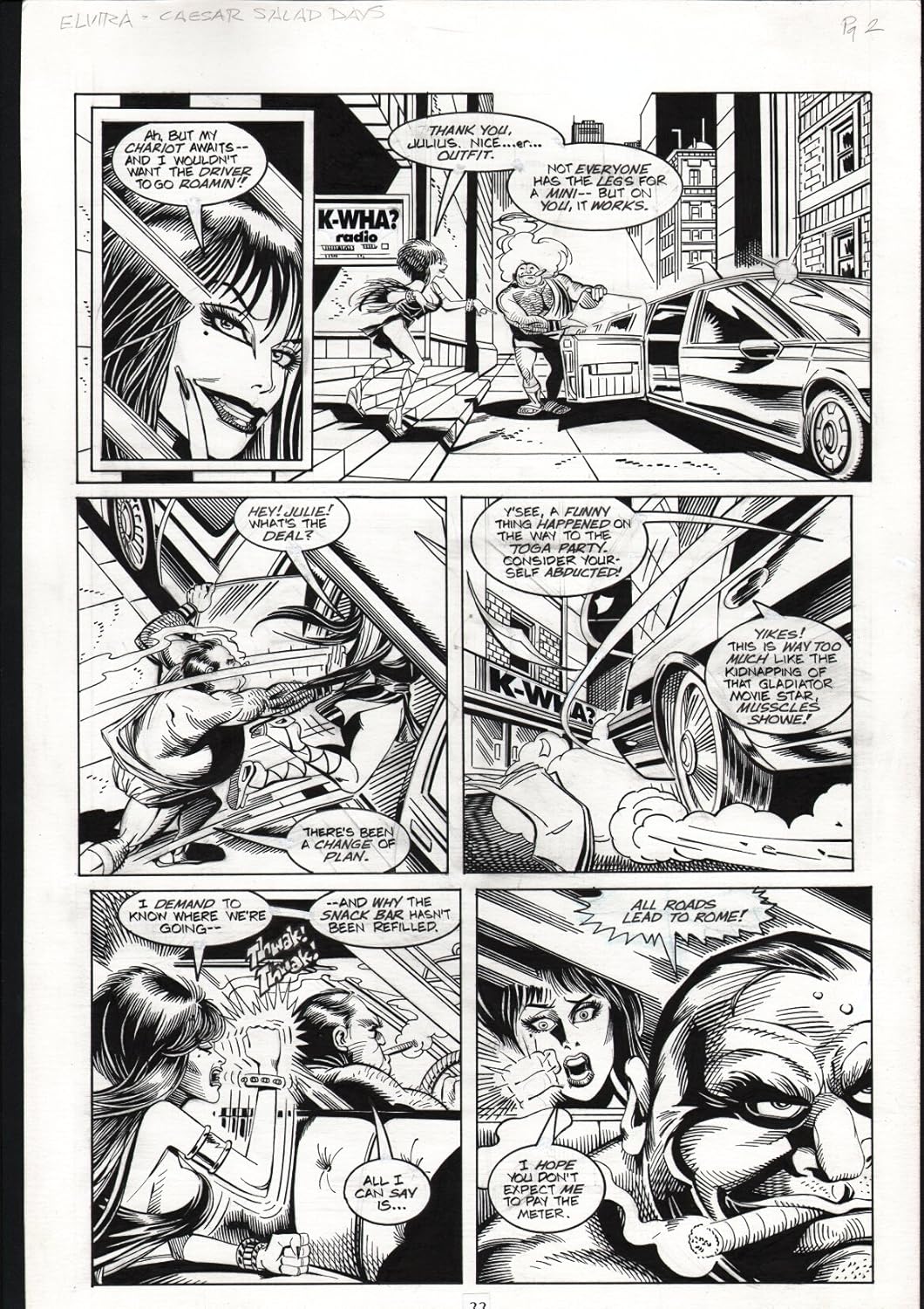 Amazon Com Elvira 117 Original Art Tod Smith Pg6 Speeding Car Art Fn Entertainment Collectibles