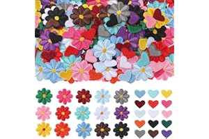 Xinnun 120 Pcs Flower Iron on Patches, Cute Daisy Flower Hearts Patch Mini Embroidery Applique Patches Colorful Sew on Patches for Clothing Jackets Repair DIY Craft(Flower, Heart)