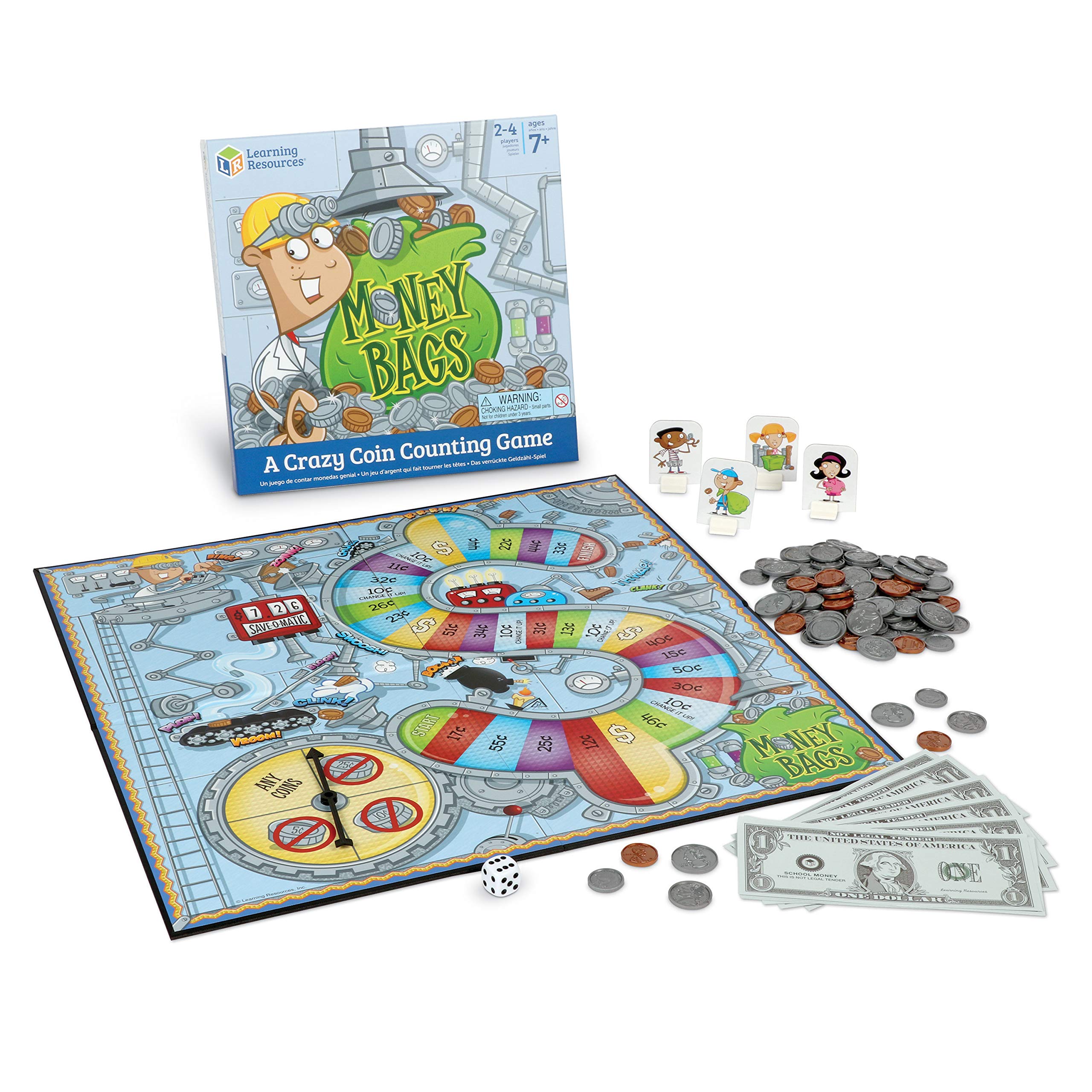 Learning Resources Money Bags Coin Value Game - Classic Board, Math Manipulatives, Financial Literacy Kids, Pretend Play, Coins Bills for Teaching, Gifts for Boys and Girls, Educational