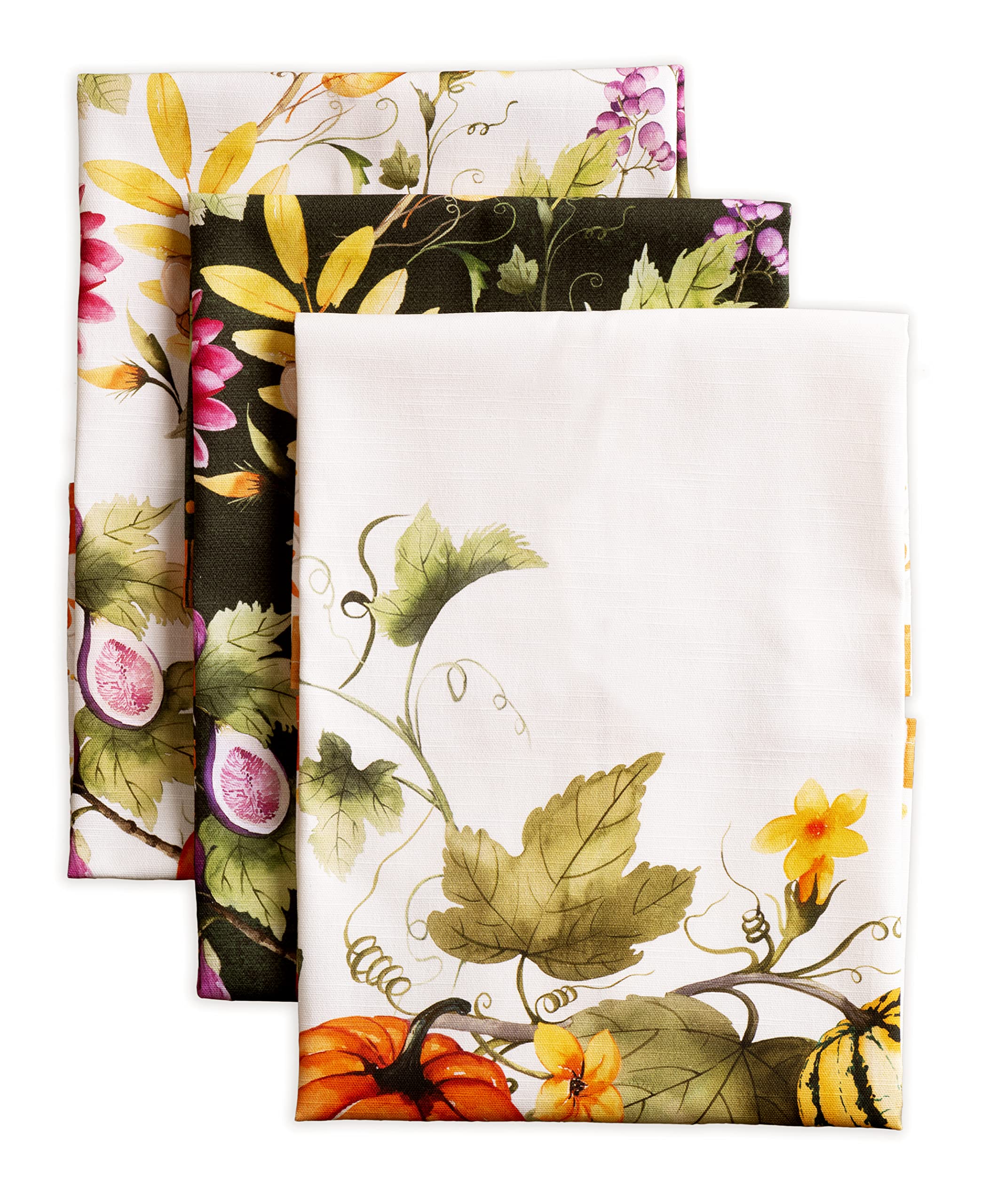 Maison d' Hermine Kitchen Towels Set of 3 100% Cotton 70 CM x 50 CM Reusable Cloth Tea Dish Towels Absorbent with Hanging Loop for Kitchen Dining Christmas Decorations (Pumpkin Garden - Cloudy Cream) — image 1