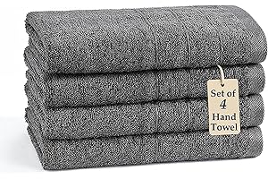 Casa Platino 100% Mercerized Cotton Hand Towels for Bathroom (16"x28") - Spa & Hotel Quality - Ring Spun - Quick Dry, Soft & Absorbent Bath Hand Towel Set of 4 - Pet Friendly, Pre Shrunk - Cool Grey
