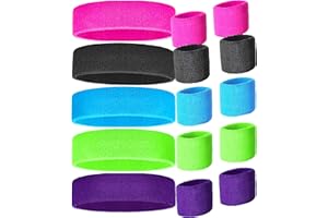 ZILO NOVELTIES 80s Sweatbands and Wristbands, Neon Sweatbands 80s, Sports Headband and Wristband Sets in 5 Colors Pink, Black, Light Blue, Neon Green and Purple