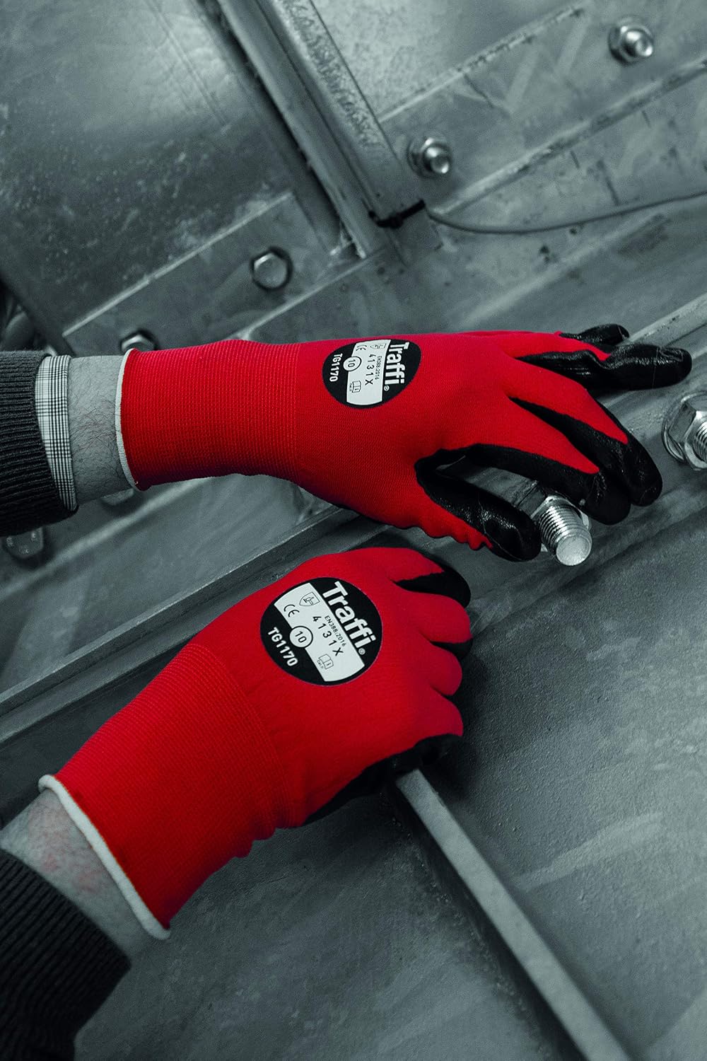 Traffi-TG1170 Work Gloves, Non Slip Latex Coated Palm Grip Perfect for Utility Mechanics, Warehouse - Image 5
