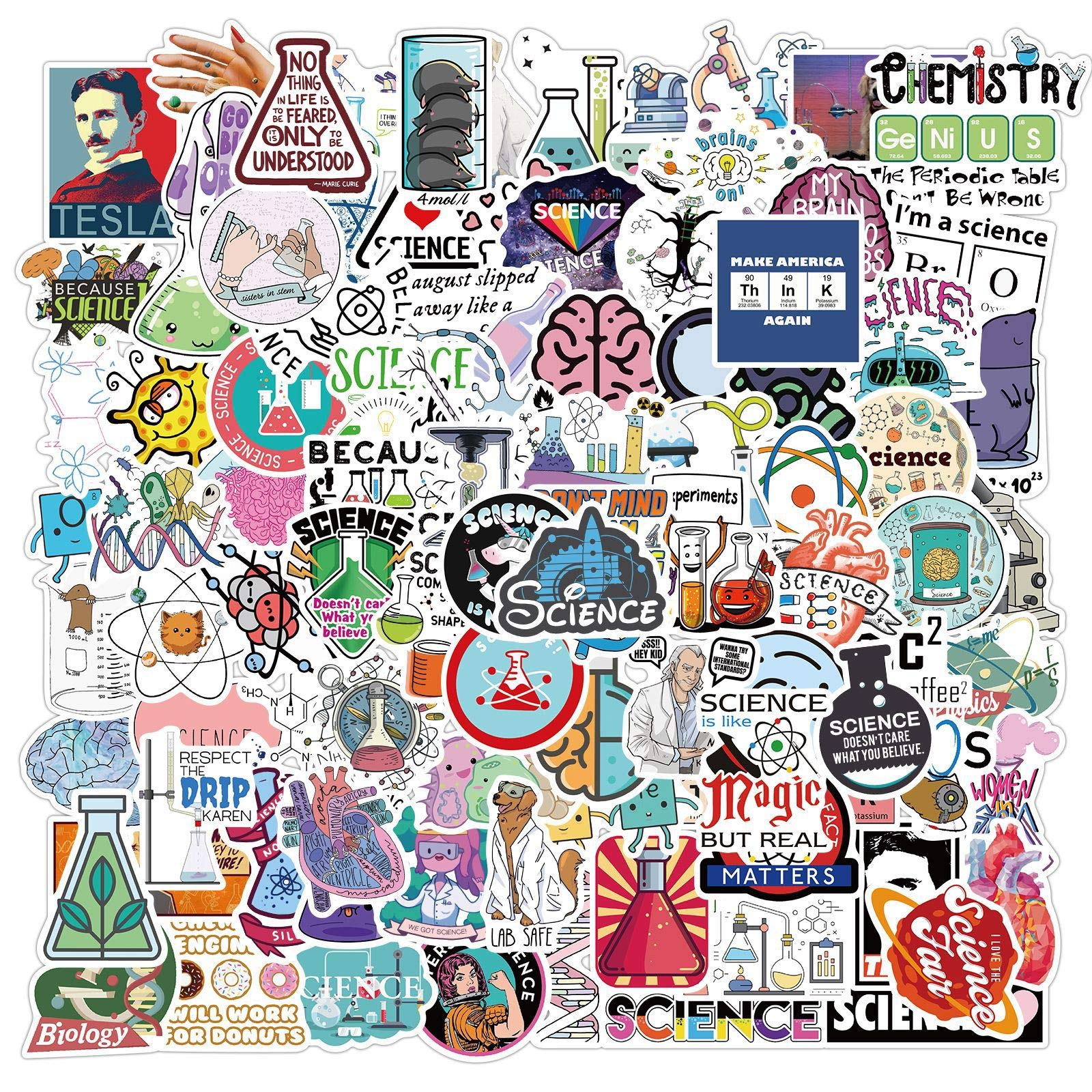 Student Science Laboratory Stickers for Laptop (100 PCS),Gift for Children Teens Adults Girl Boys,Physics Biology Experiment Stickers for Water Bottle,Vinyl Stickers for Dairy,Scrapbook,Skateboard