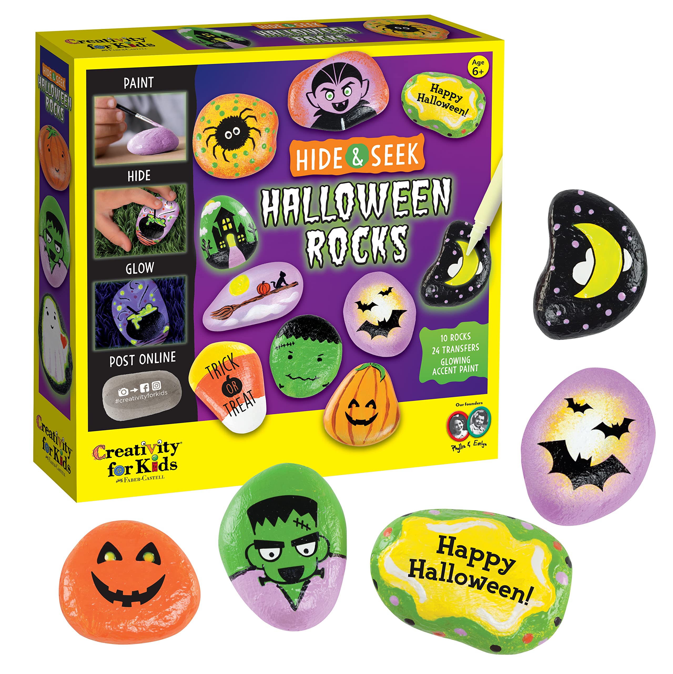 Creativity for Kids Glow In The Dark Rock Painting Kit - Paint 10 Rocks with Water Resistant Glow Paint - Crafts for Kids