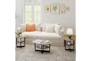 VPSMAT Coffee Tables for Living Room 3-Piece Set, Round Coffee Table and End Tables with 2-Tier Open Storage for Small Spaces, Apartment Home Office, Grey