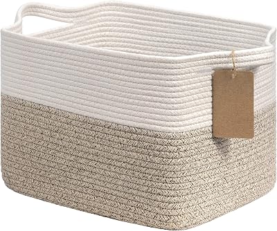 TIMEYARD Woven Storage Basket Cotton Rope Square 33x25x22.5cm Brown