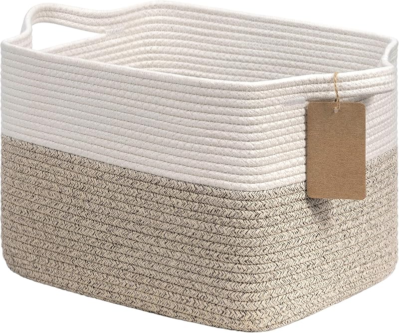 TIMEYARD Woven Storage Basket Cotton Rope Square 33x25x22.5cm Brown