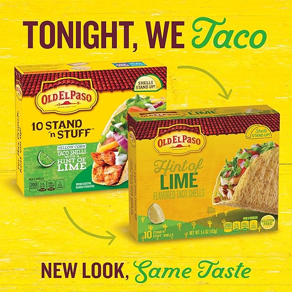 OLD EL PASO STAND ‘N STUFF TACO SHELLS, HINT OF LIME FLAVORED, GLUTEN FREE CRUNCHY CORN TACO SHELLS, 10 COUNT, 5.4 OZ
