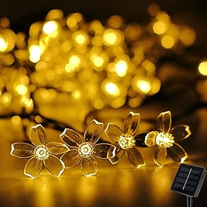 Darknessbreak Warm White Solar Flower String Lights Sakura lishts,23ft 50 LED Blossom Flower String Light Solar Power for Outdoor Garden,Lawn,Patio,Christmas Tree,Mother's Day Party Decorations.